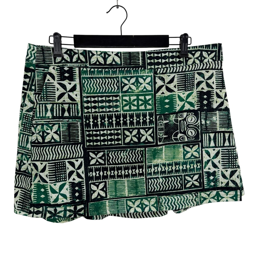 RipSkirt Skirt Womens XL Green Black Tribal Geometric Print Wrap Adjustable Tiki